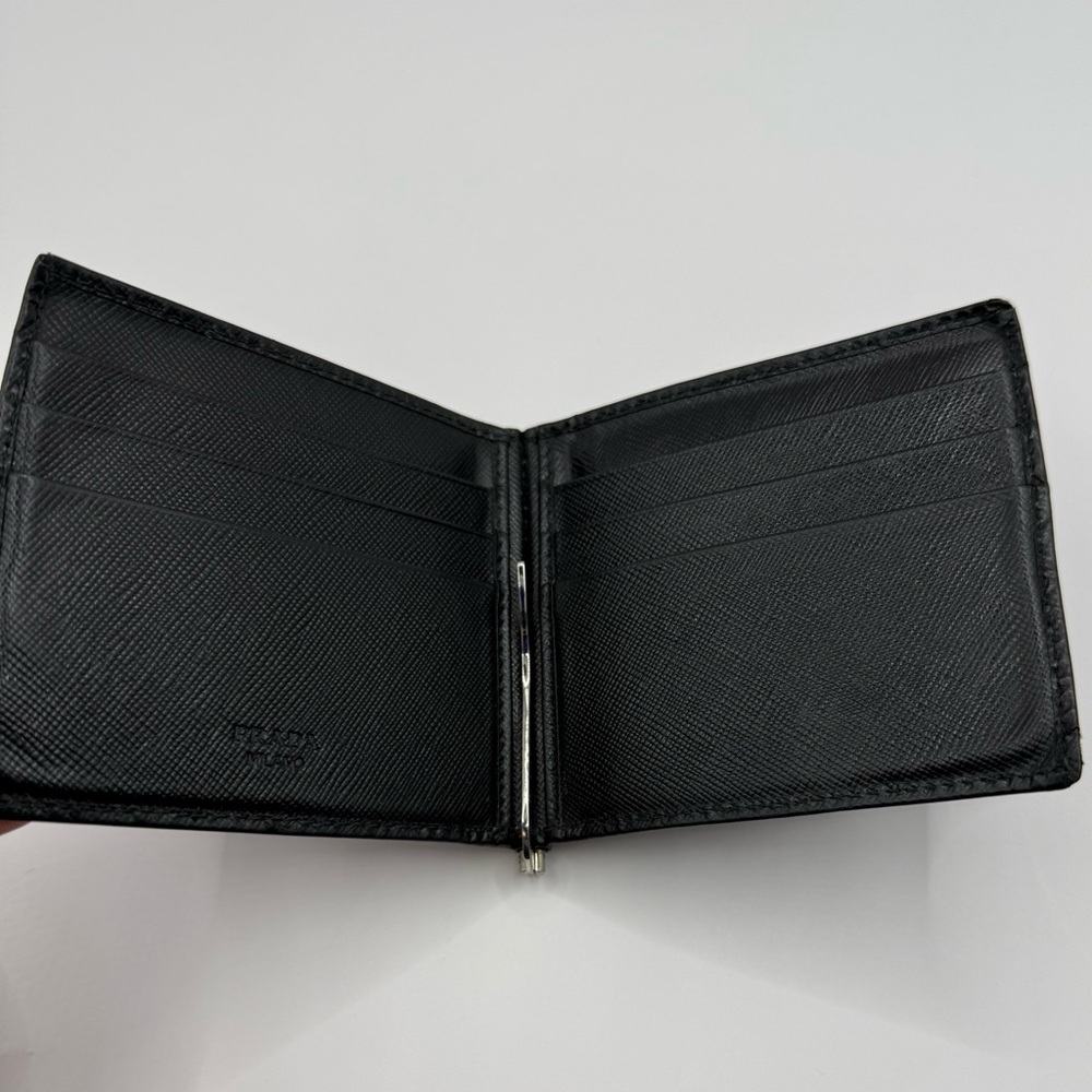 Prada Black Saffiano Leather Money Clip Bifold Wallet - Picture 2 of 3